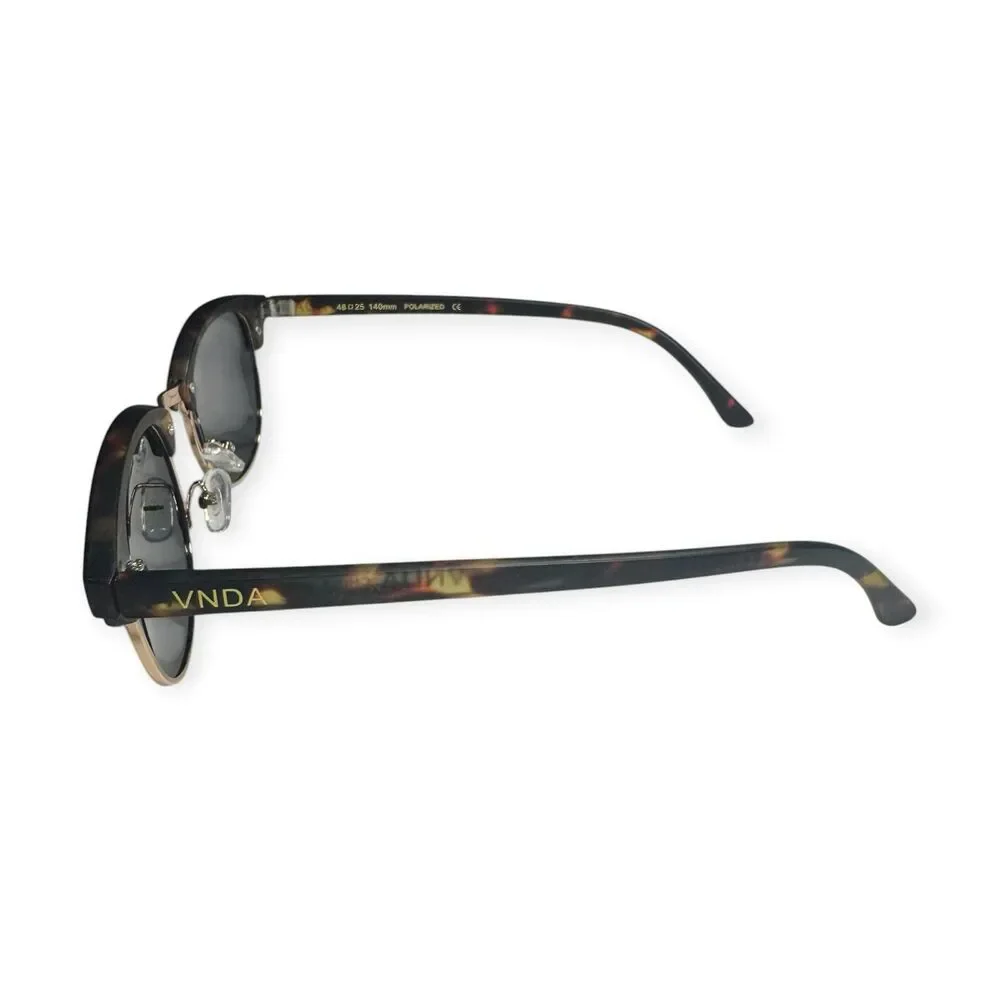 VNDA Tortoise Shell Polarized Sunglasses Gray Round Lenses w/ Case New